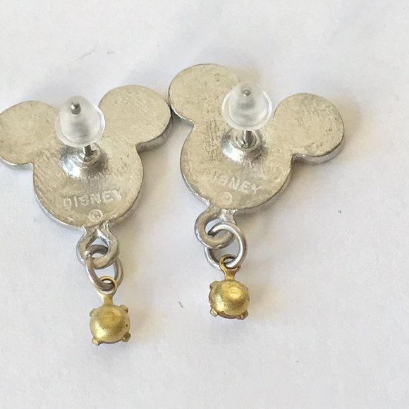Vintage Disney Mickey Mouse Earrings Ears Icon Swirl Crystal Silver Disneyana - Picture 4 of 7